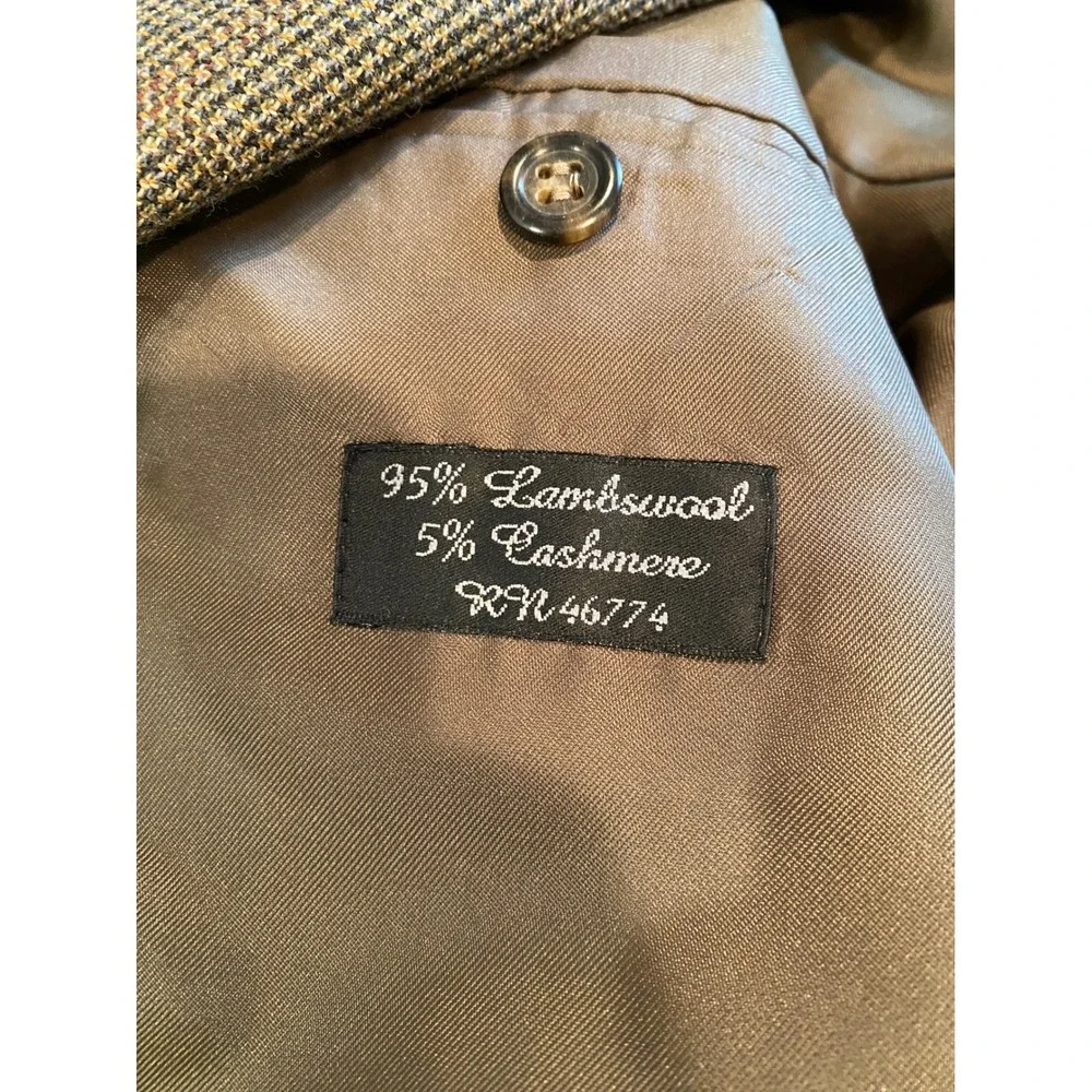 Vintage Cashmere Touch Mens Brown Glen Plaid Two Button Blazer Sport Coat Jacket